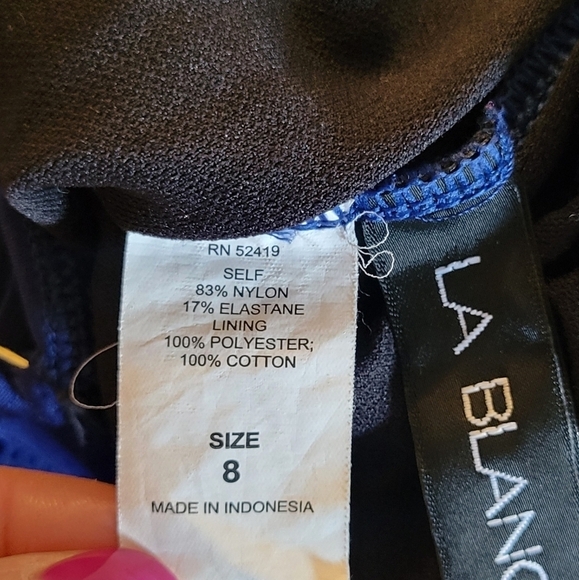 La Blanca One Piece Sweetheart Swim Suit Navy Blue Shirred Front Size 8 #LB2ZQ11 - Picture 5 of 16